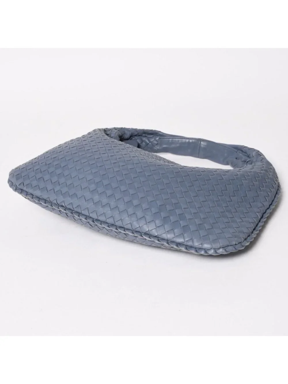 Bottega Veneta Intrecciato Hobo Handbag Blue Gray Black Metal Lambskin